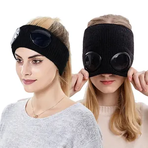 Winter Knitted Headband With Goggles Windproof Thermal Ear Warmer Hairband Pilot Style Streetwear For Outdoor Sports