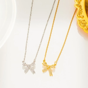 Bowknot Pendant Necklace Stainless Steel With Zircon Inlaid Elegant Clavicle Chain For Women Minimalist Niche Design