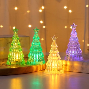 LED Christmas Tree Night Light Crystal Acrylic Luminous Tabletop Decoration Mini Festive Ornament Star Top