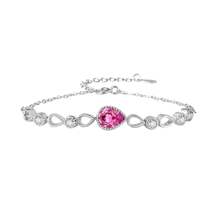 Bracelet en argent 925 avec pierre rose en forme de goutte et symbole de l'infini
