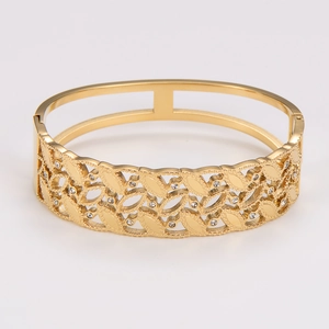 Elegant gold-plated stainless steel hollow bangle with sparkling zircon inlay accents