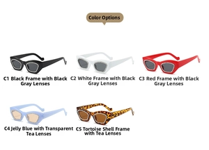 Detailed view of fashion sunglasses with diamond frames in five stylish color options