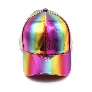 Holographic colorful shiny patent leather baseball cap with a metallic mirror finish