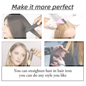 Detailed guide showing hair being styled with iron and scissors for a perfect wig look
