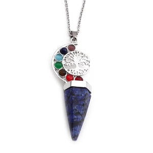 Collana Albero della Vita in argento con gemme colorate e ciondolo esagonale blu