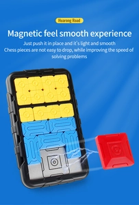 Detailed view of the magnetic sliding puzzle pieces and the smooth Huarong Road board.