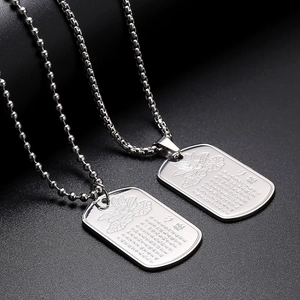 Detailed engraving of Heart Sutra and lotus on silver titanium steel pendant necklace