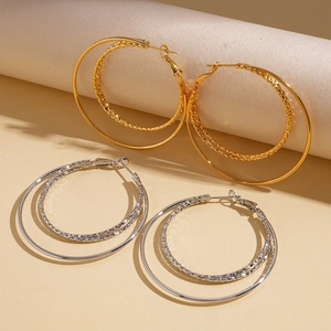 18k gold plated geometric double layer hoop earrings in gold and silver finish