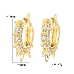 Vintage hip hop style gold spike hoop earrings with micro-set zircons for men and women