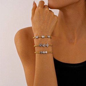 Bracelet À Perles En Acier Inoxydable Vintage Femmes Style Français Élégant Breloques Papillon Étoile Fleur Or Argent