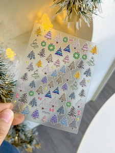 Stickers à ongles 5D en relief détaillés avec sapins de Noël colorés et couronnes de fête