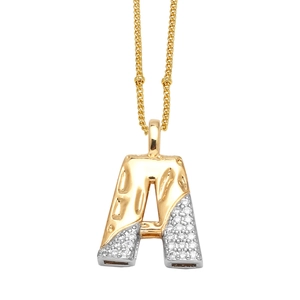 Collier avec pendentif lettre A bicolore or et argent serti de cristaux brillants