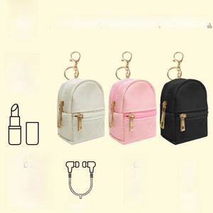 Mini mochila monedero multifuncional de PU en beige, rosa y negro con cremalleras doradas