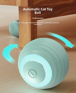 Detail showing Type-C charging port and blue glowing ring on a mint green smart cat ball