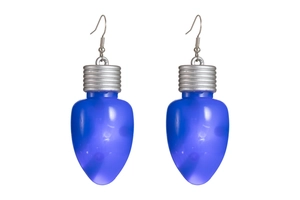Boucles d'oreilles ampoules LED bleues lumineuses pour Noël avec crochets en argent