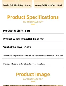 Catnip plush toy details showing small rabbit and duck models with internal bell and catnip