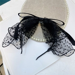 Polka Dot Mesh Bow Headband With Artificial Pearl Retro Veil Hair Band For Women Wedding Bridal Party Photography Hair Accessories