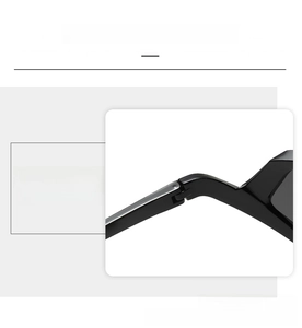 Detail view of reinforced metal hinge on black irregular cycling sunglasses frame