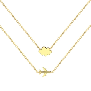 Elegant gold S925 sterling silver layered necklace with cloud and airplane pendants
