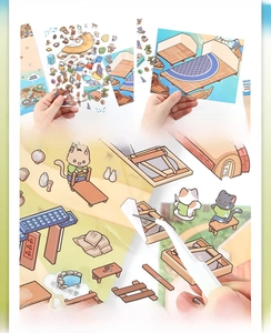 Japanese style cartoon cat PET stickers with thick white ink DIY craft detail
