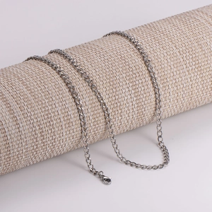 Necklace And Bracelet 304 Stainless Steel Curb Chain Minimalist Fashion Jewelry For Men Silver Tone