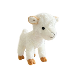 Soft white plush sheep stuffed animal toy with brown accents in a standing position