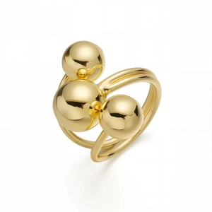 Minimalist 18K gold plated multi-layer ring featuring three smooth geometric metal beads