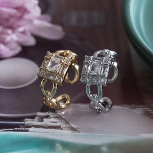 Vintage copper chain rings with square zircon in gold and silver finish for women