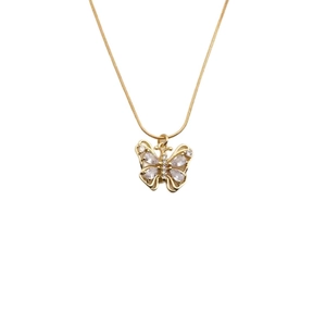 Elegant gold butterfly necklace with sparkling zircon stones on a fine link chain