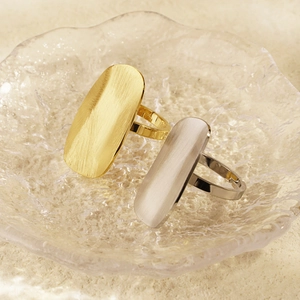 French vintage irregular rectangular rings with brushed metal texture in gold and silver