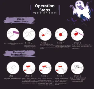 Detailed guide for applying and removing Halloween press-on nails with tool kit instructions