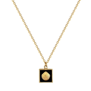 Gold square necklace with shell inlay on a minimalist titanium steel chain for women