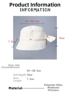 Detailed size chart for elegant women bow sun hat with dimensions and polyester material info