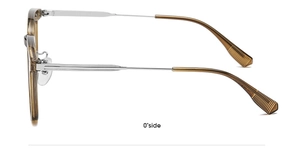 Side view of square tortoiseshell eyeglasses frame with sleek silver metal temples