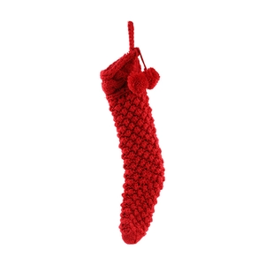 Classic 46cm red cable knit Christmas stocking with decorative pom-poms and hanging loop