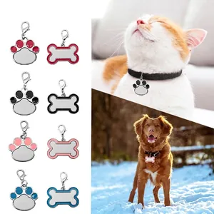 Custom sublimation pet ID tags in bone and paw shapes available in four vibrant colors