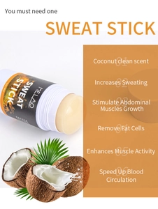 Coconut sweat stick detail showing 90g cream for muscle toning and heat activation
