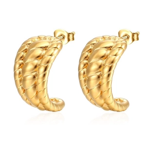 18k gold plated stainless steel C-shaped hoop earrings with woven braided texture