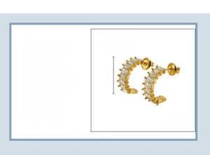 Detail showing gold 18K plated U-shaped earrings with inlaid rectangle glass stones