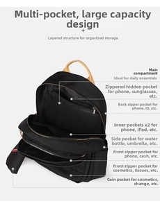 Estructura interna de la mochila Oxford negra con sistema de almacenamiento múltiple