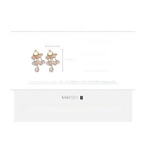 Detail view of pink petal tassel earrings with length and width dimensions specifications
