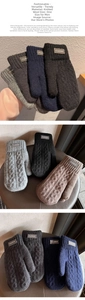 Close-up of men's knitted mittens with classic label in gray, navy and black colors