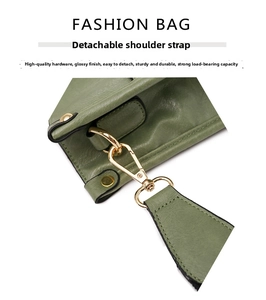 Macro detail of avocado green tote bag featuring golden hardware and detachable strap