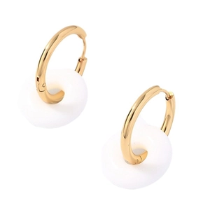 Boucles d'oreilles créoles dorées en acier inoxydable avec pendentifs en pierre blanche