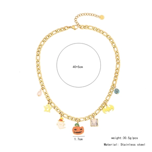 Detailed view of Halloween stainless steel necklace with ghost and pumpkin charms