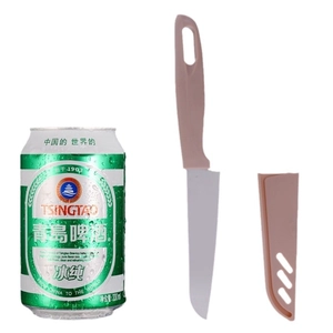 Pink stainless steel fruit knife with protective cover and minimalist portable handle