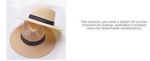 Close-up of woven panama straw hats for men with decorative black and white textured bands