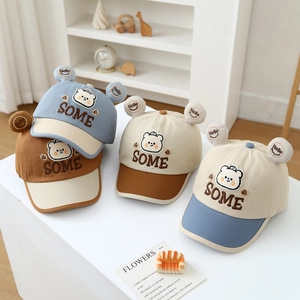 Fashionable kids cartoon baseball caps with bear ears and SOME embroidery in various colors