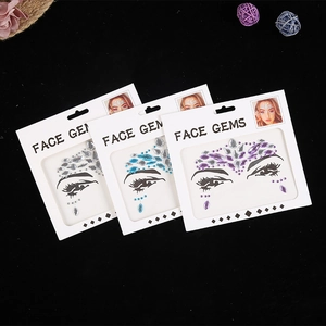 Three-pack of silver, blue, and purple self-adhesive face gems for music festival makeup