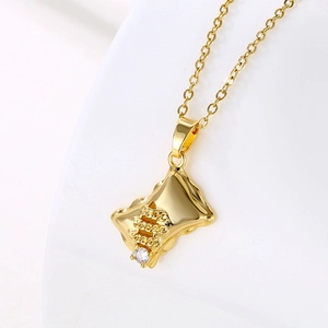 Dollar Sign Pendant Necklace Gold Plated Stainless Steel With Zircon Simple Geometric Clavicle Chain Jewelry For Women